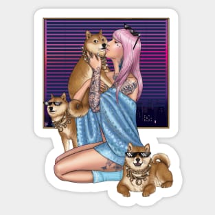 Kimono girl with Shibas Sticker